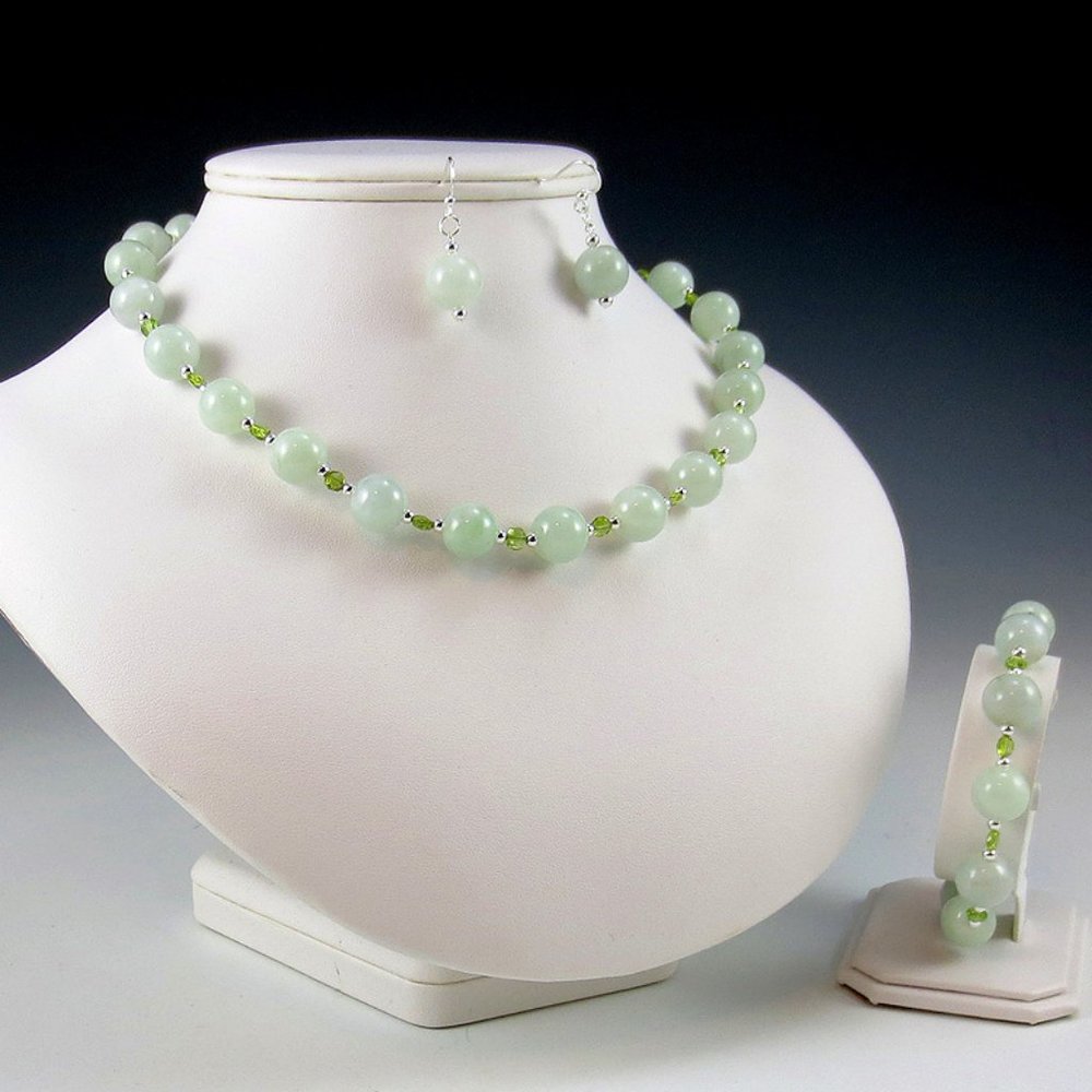 Jade, Peridot, and Sterling Silver 3-Piece Set